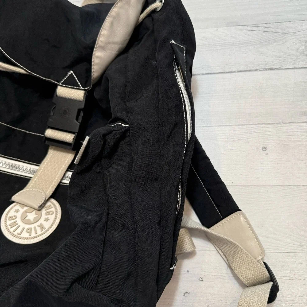 Kipling‎ black buckle drawstring nylon backpack